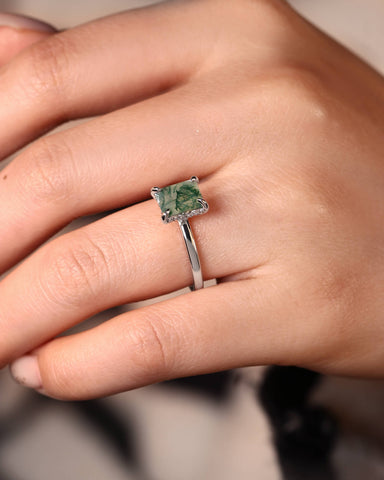 HAVEN Nature Inspired Emerald Moss Agate Engagement Ring