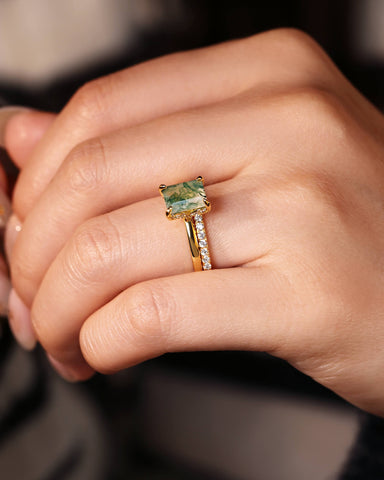 LIORAH Hidden Halo Emerald Moss Agate Ring Set