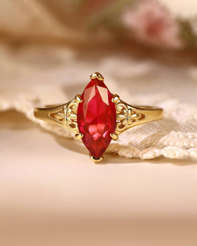 HILARY Fleur-De-Lis Art Deco Marquise Cut Ruby Engagement Ring