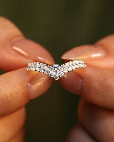 SKYLAR Double Moissanite Pavé Curved Wedding Band Stacking Ring