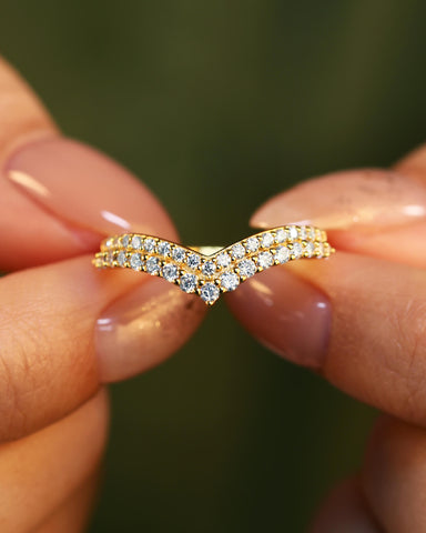 SKYLAR Double Moissanite Pavé Curved Wedding Band Stacking Ring