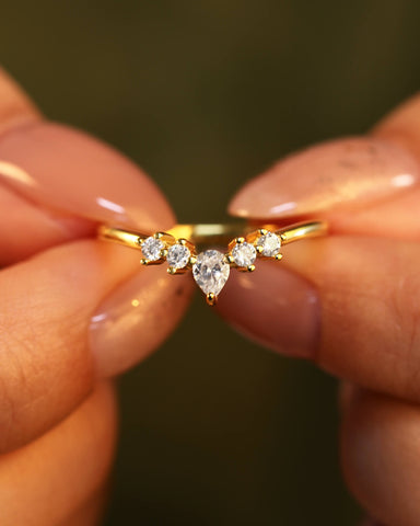 PEREGRINA Pear Shaped Moissanite Curved Wedding Band