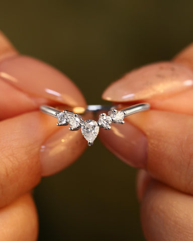 PEREGRINA Pear Shaped Moissanite Curved Wedding Band