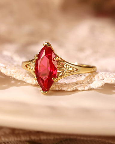 HILARY Fleur-De-Lis Art Deco Marquise Cut Ruby Engagement Ring