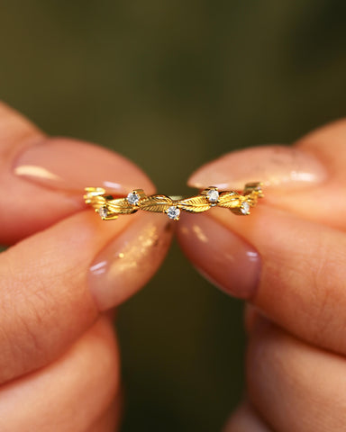 TILIA Moissanite Nature Inspired Leaf Design Wedding Band