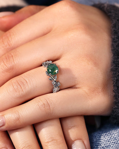 NOREEN Round Cut Moss Agate Vine Fairytale Engagement Ring