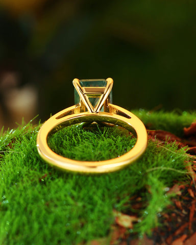 ELAINE Classic Emerald Cut Moss Agate Solitaire Engagement Ring