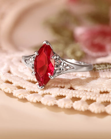 HILARY Fleur-De-Lis Art Deco Marquise Cut Ruby Engagement Ring
