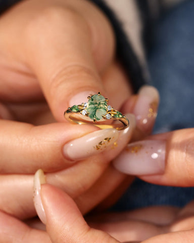 KAELIN Unique Oval Moss Agate Twist Ring Engagement Ring