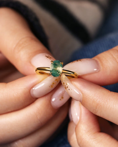 ARIA Natural Moss Agate Oval Cut Engagement Ring