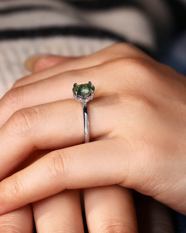 ARIA Natural Moss Agate Oval Cut Engagement Ring