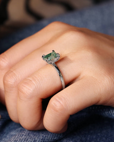 HAVEN Nature Inspired Emerald Moss Agate Engagement Ring