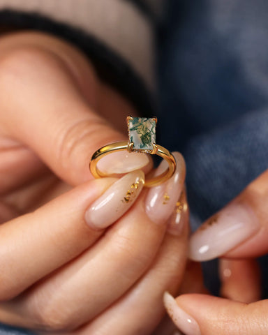 HAVEN Nature Inspired Emerald Moss Agate Engagement Ring