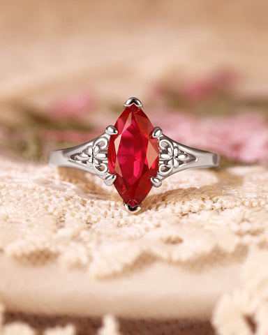 HILARY Fleur-De-Lis Art Deco Marquise Cut Ruby Engagement Ring