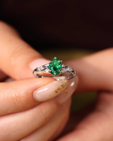 WINONA Vintage Oval Cut Emerald Twist Cluster Engagement Ring
