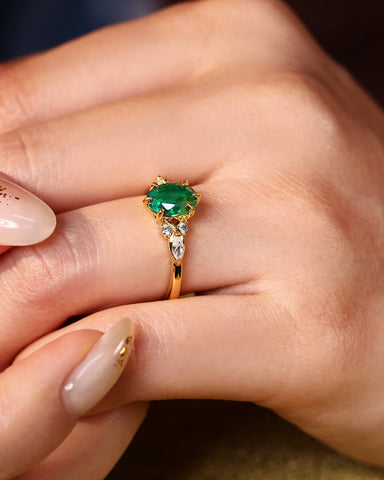 WINONA Vintage Oval Cut Emerald Twist Cluster Engagement Ring