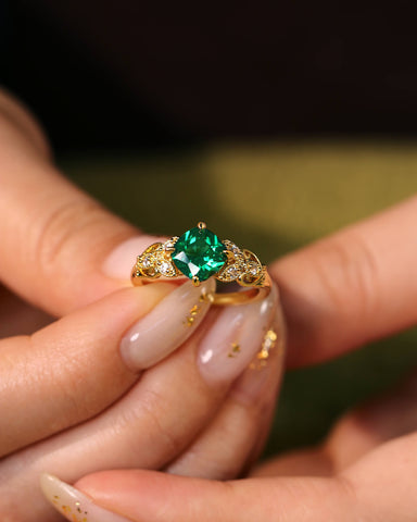 ROYAL Nature Inspired Cushion Cut Emerald Leaf Engagement Ring