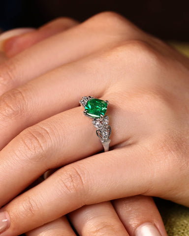 ROYAL Nature Inspired Cushion Cut Emerald Leaf Engagement Ring