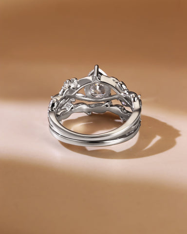 PALOMA Nature Inspired  Pear Cut Moissanite Engagement Ring Set with Leaf Wedding Band