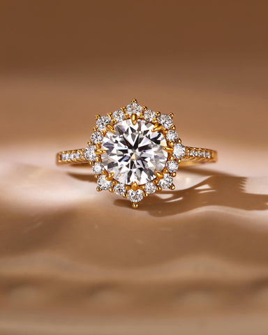 KATHERINE Round Halo Moissanite Engagement Ring