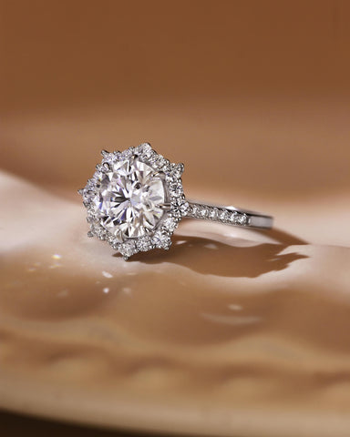 KATHERINE Round Halo Moissanite Engagement Ring
