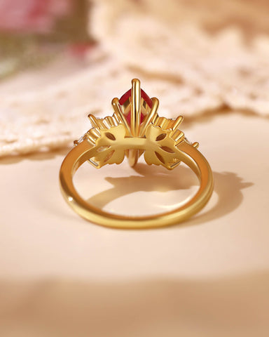 CORAL Unique Cluster Marquise Cut Ruby Engagement Ring