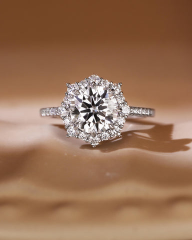 KATHERINE Round Halo Moissanite Engagement Ring