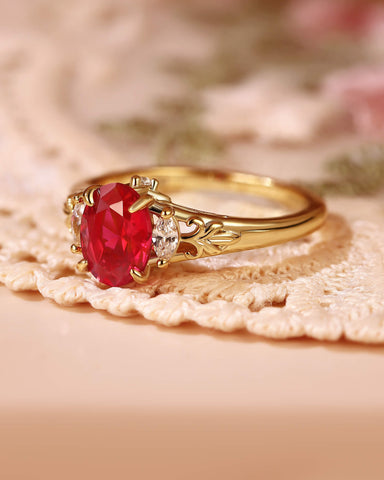 LILA Art Deco Style Oval Cut Ruby Engagement Ring