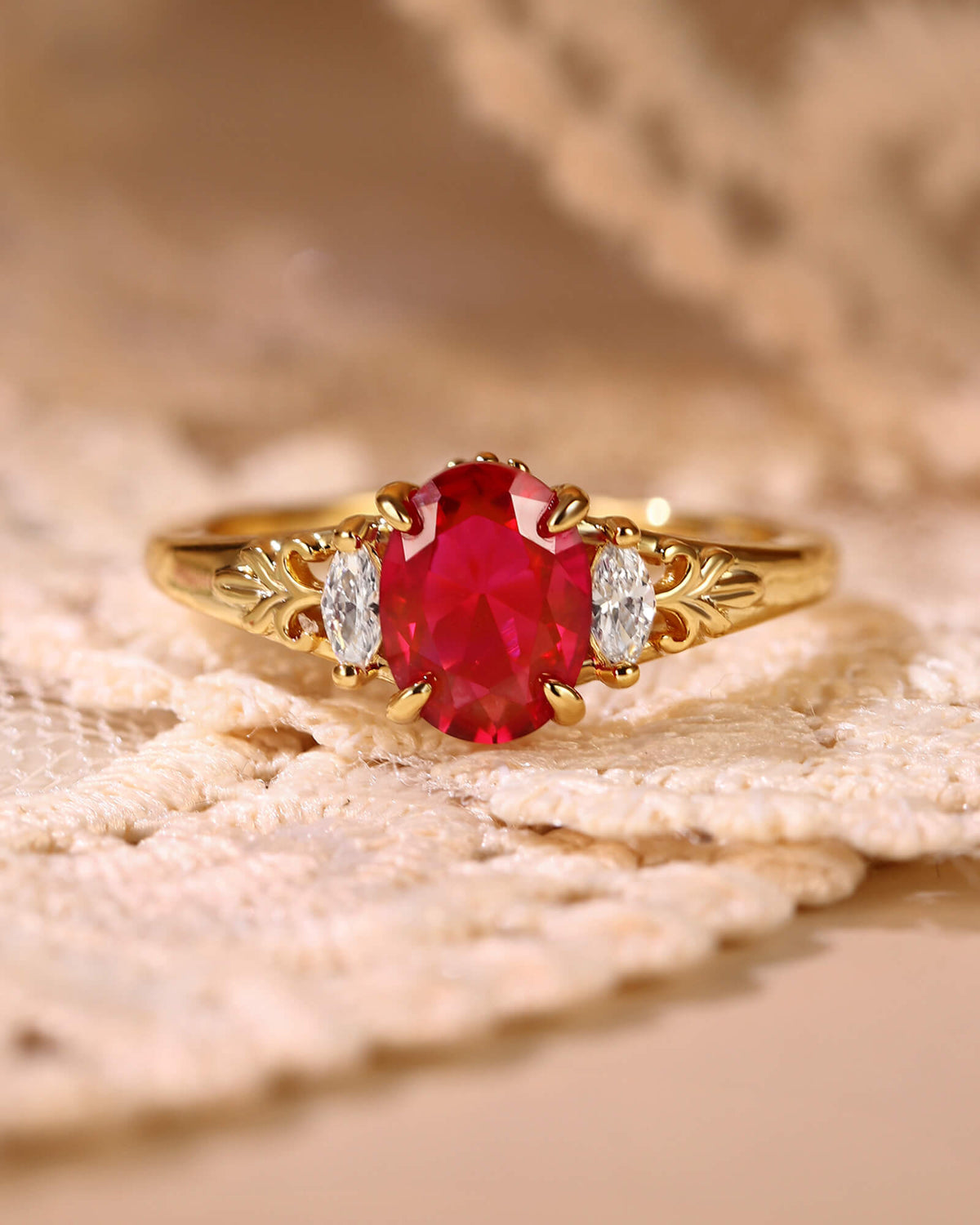 LILA Art Deco Style Oval Cut Ruby Engagement Ring