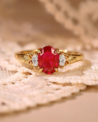 LILA Art Deco Style Oval Cut Ruby Engagement Ring