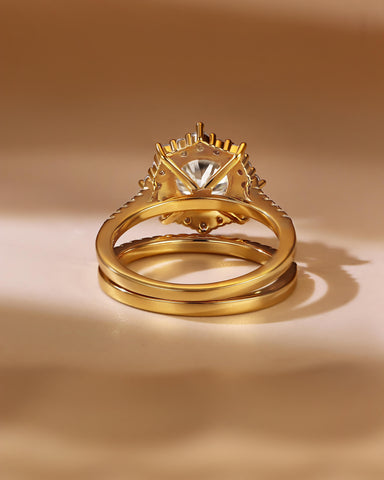 JASMINE Round Halo Moissanite Bridal Ring Set with Pave Band