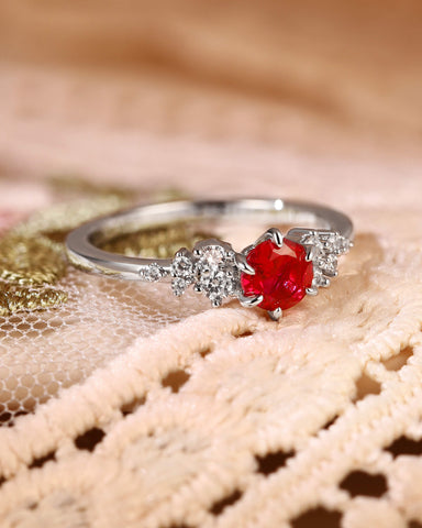 ENYA Cluster Round Cut Ruby Engagement Ring With Side Stones