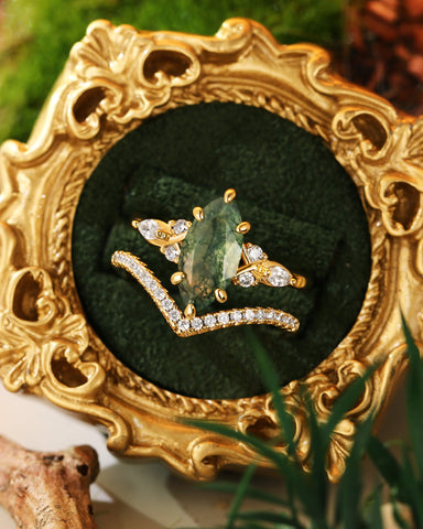 TWILA Marquise Cut Moss Agate Twist Cluster Bridal Set 2pcs