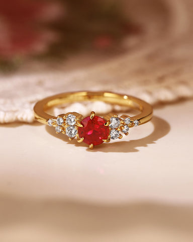 ENYA Cluster Round Cut Ruby Engagement Ring With Side Stones