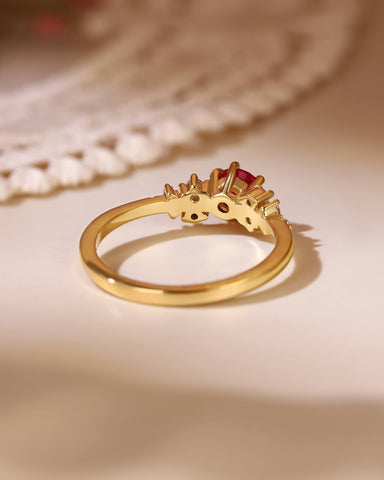 ENYA Cluster Round Cut Ruby Engagement Ring With Side Stones