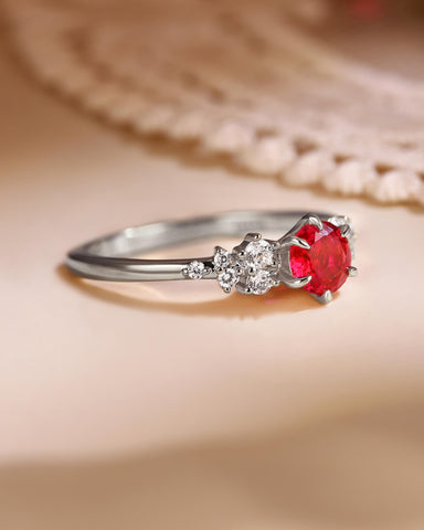 ENYA Cluster Round Cut Ruby Engagement Ring With Side Stones