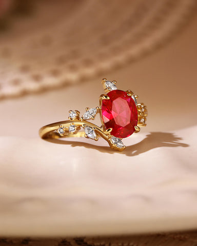 NELLY Nature Inspired Bypass Leaf Oval Ruby Engagement Ring