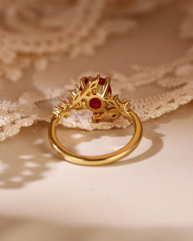 NELLY Nature Inspired Bypass Leaf Oval Ruby Engagement Ring