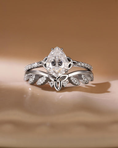 CANDICE Pear Shaped Moissanite Infinity Engagement Ring Set with Curved Wedding Band