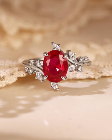 NELLY Nature Inspired Bypass Leaf Oval Ruby Engagement Ring