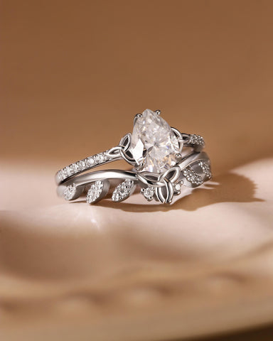 CANDICE Pear Shaped Moissanite Infinity Engagement Ring Set with Curved Wedding Band