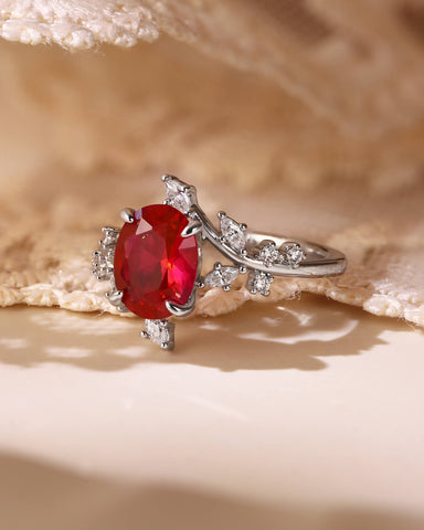 NELLY Nature Inspired Bypass Leaf Oval Ruby Engagement Ring