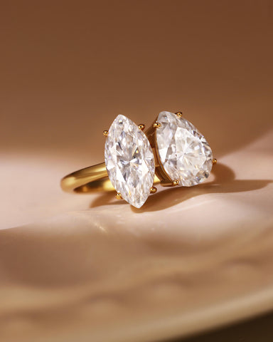 JOY Marquise & Pear Cut Moissanite Two Stone Engagement Ring