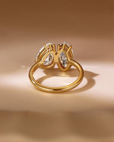 JOY Marquise & Pear Cut Moissanite Two Stone Engagement Ring