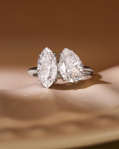 JOY Marquise & Pear Cut Moissanite Two Stone Engagement Ring