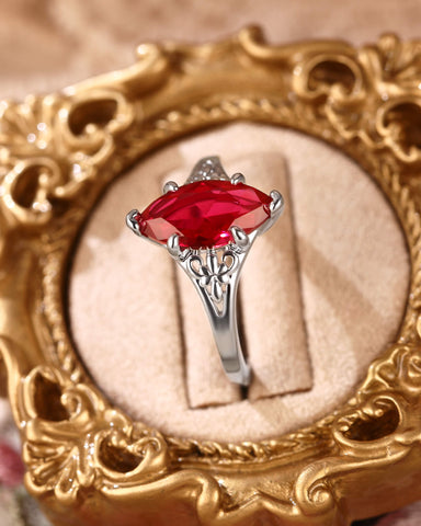 HILARY Fleur-De-Lis Art Deco Marquise Cut Ruby Engagement Ring