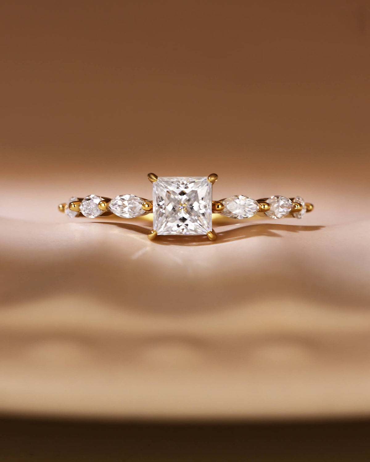 SARA Marquise Accents Moissanite Princess Cut Engagement Ring
