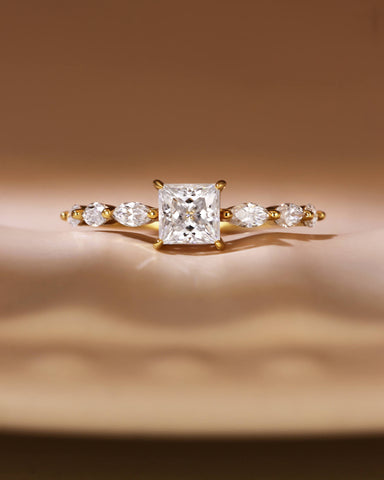 SARA Marquise Accents Moissanite Princess Cut Engagement Ring