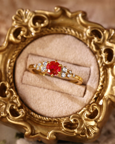 ENYA Cluster Round Cut Ruby Engagement Ring With Side Stones