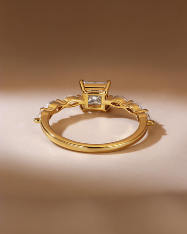 SARA Marquise Accents Moissanite Princess Cut Engagement Ring